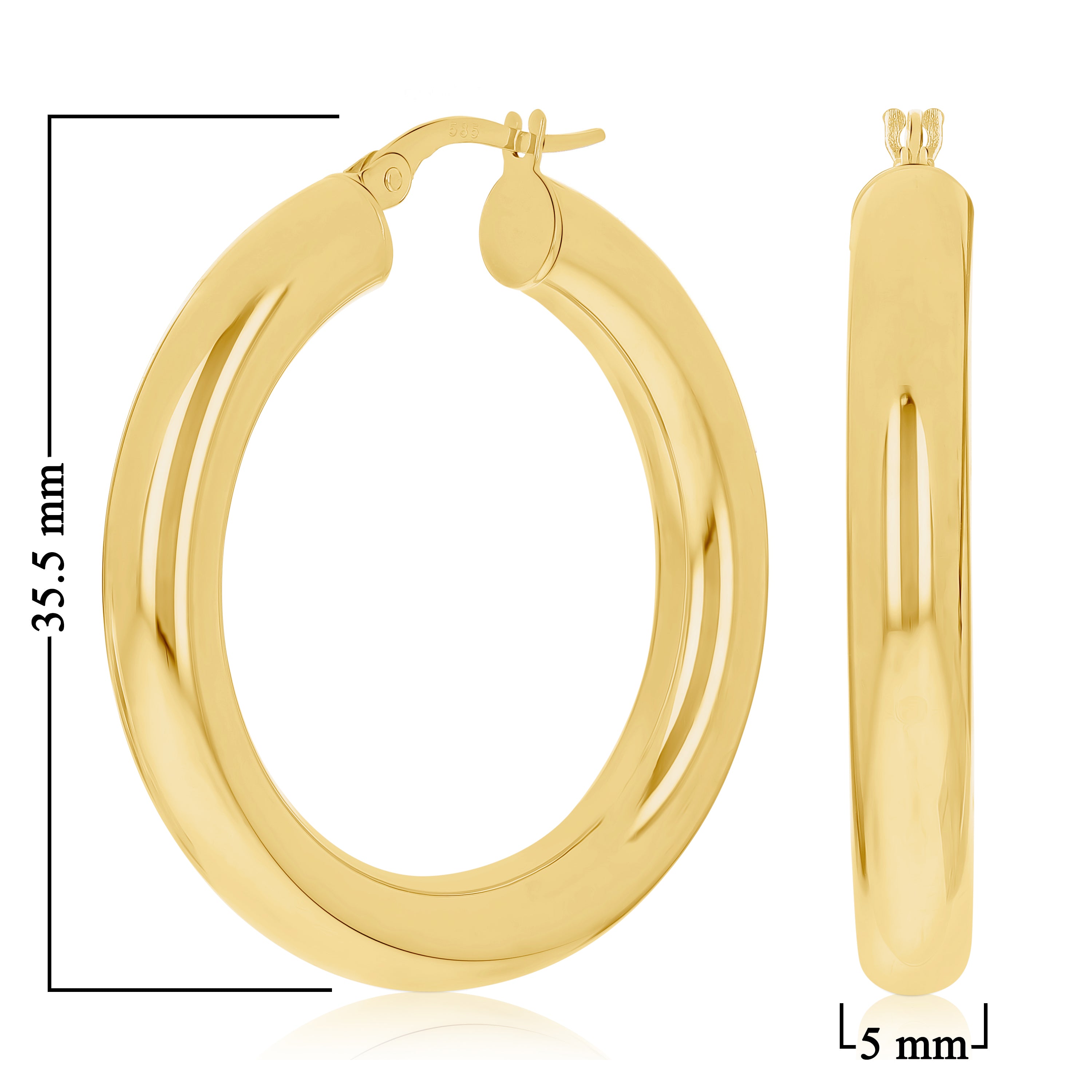 Italian 14k Yellow Gold Hollow High Polished Round Hoop Earrings 1.4" 5mm 5grams