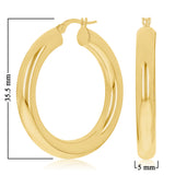 Italian 14k Yellow Gold Hollow High Polished Round Hoop Earrings 1.4" 5mm 5grams