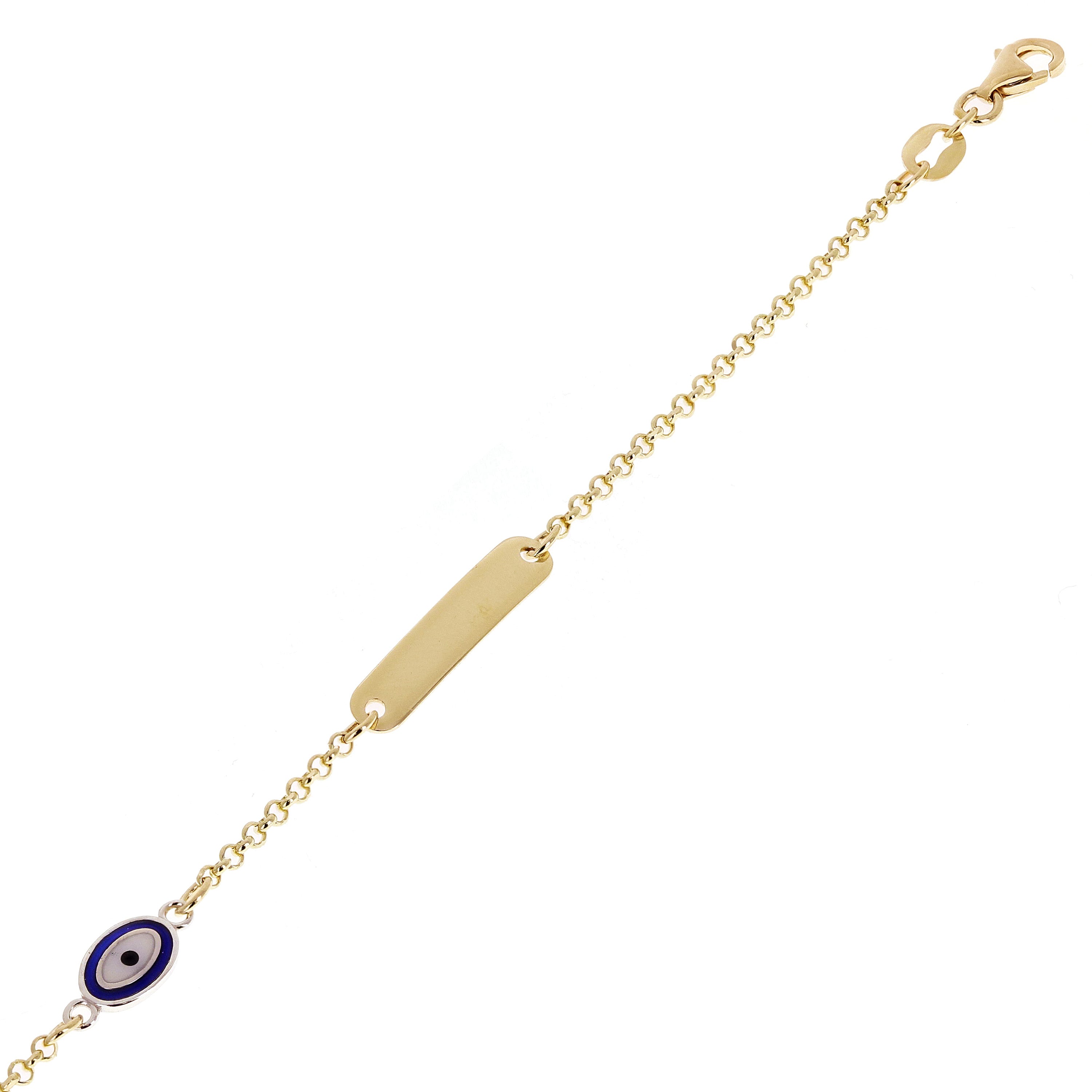 Italian 14k Yellow Gold Engravable Evil Eye Charm Baby Kids ID Bracelet 5.5" 2g