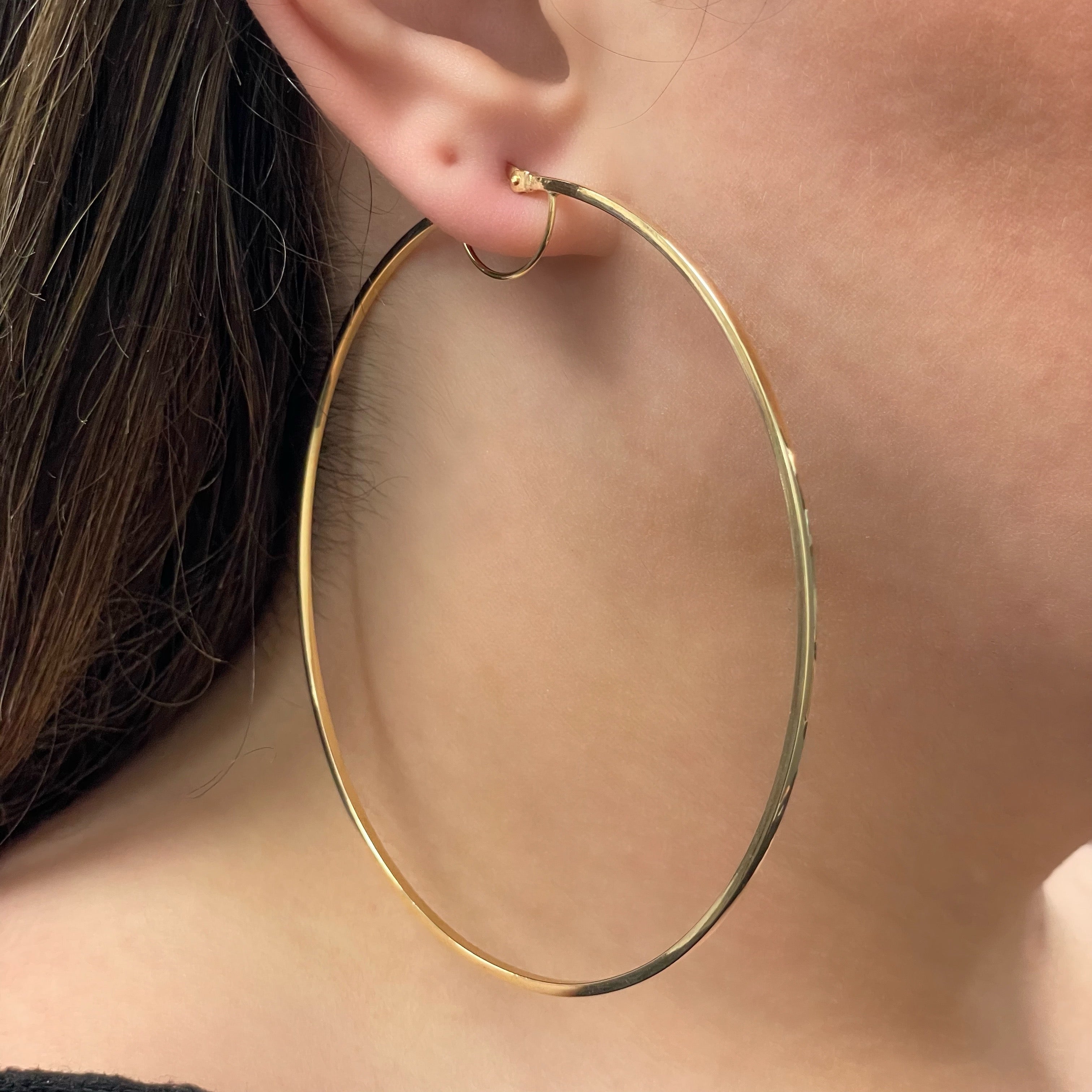 Italian 14k Yellow Gold Diamond Cut Flat Cube Hoop Earrings 3.4" 1.5mm 4.3 grams