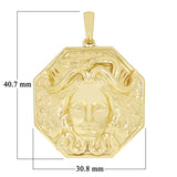 10k Yellow Gold Solid Textured 3D Medusa Charm Pendant 1.6" 19 grams