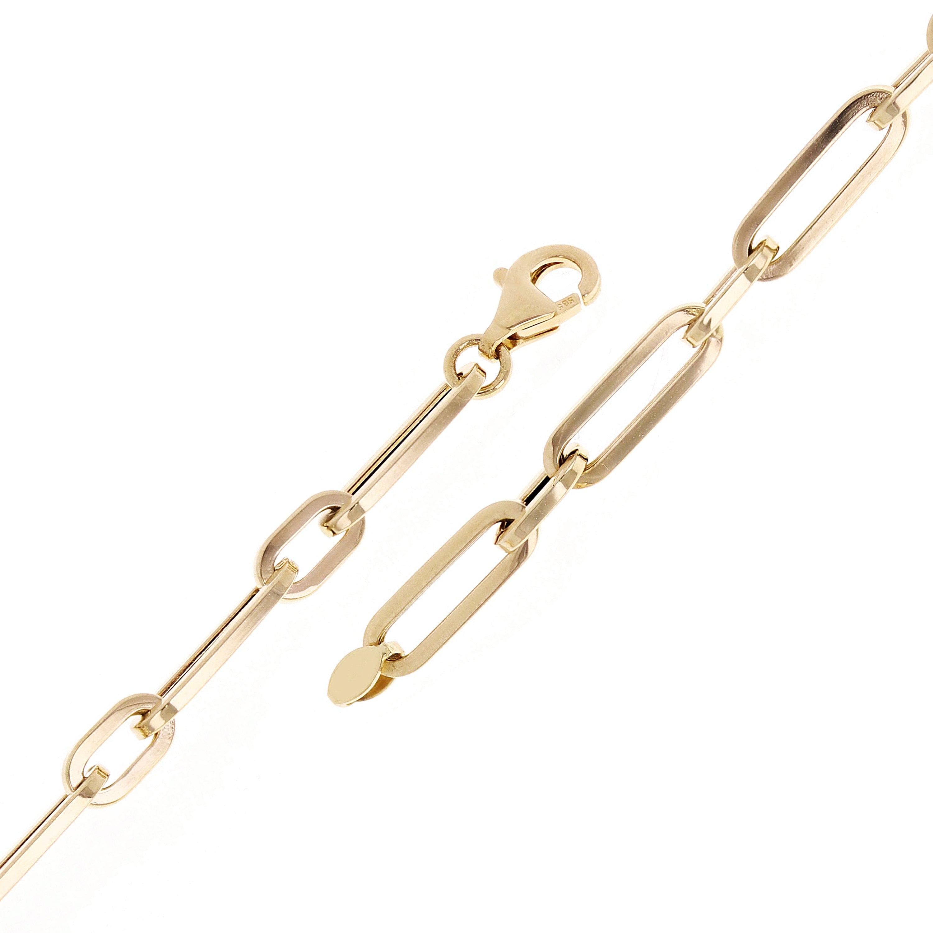 Italian 14k Yellow Gold Hollow Paper Clip Link Chain Bracelet 7.5" 4.3mm 2.8grams - 7.5" 4.15mm