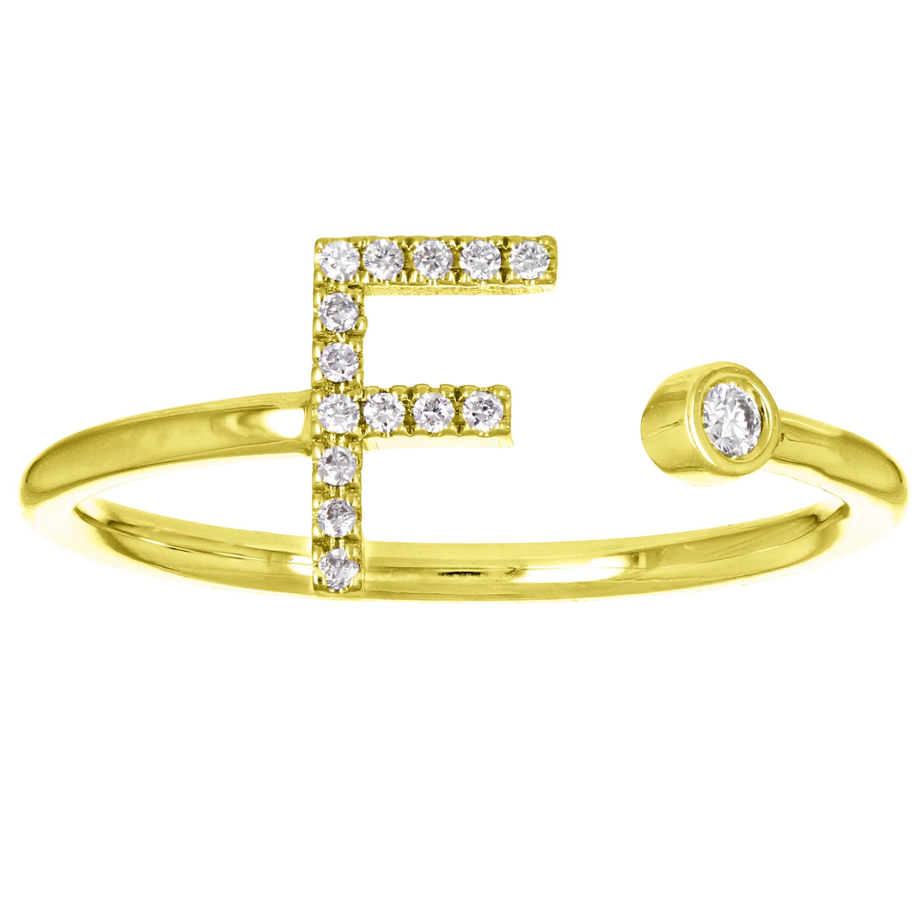 14k Yellow Gold Diamond Initial Letter F Ring Size 6 - Letter F,Yellow