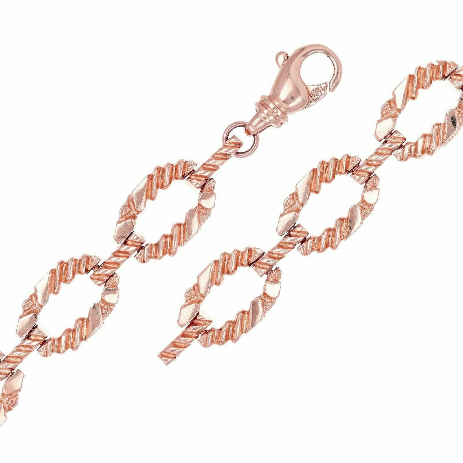 14k Rose Gold Nugget Bracelet Oval Link 7" 11.7mm 25 grams - Rose,7"