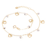 Italian 14k Two Tone Gold Heart & Ball Beads Charm Anklet Bracelet 10" 2.2 grams