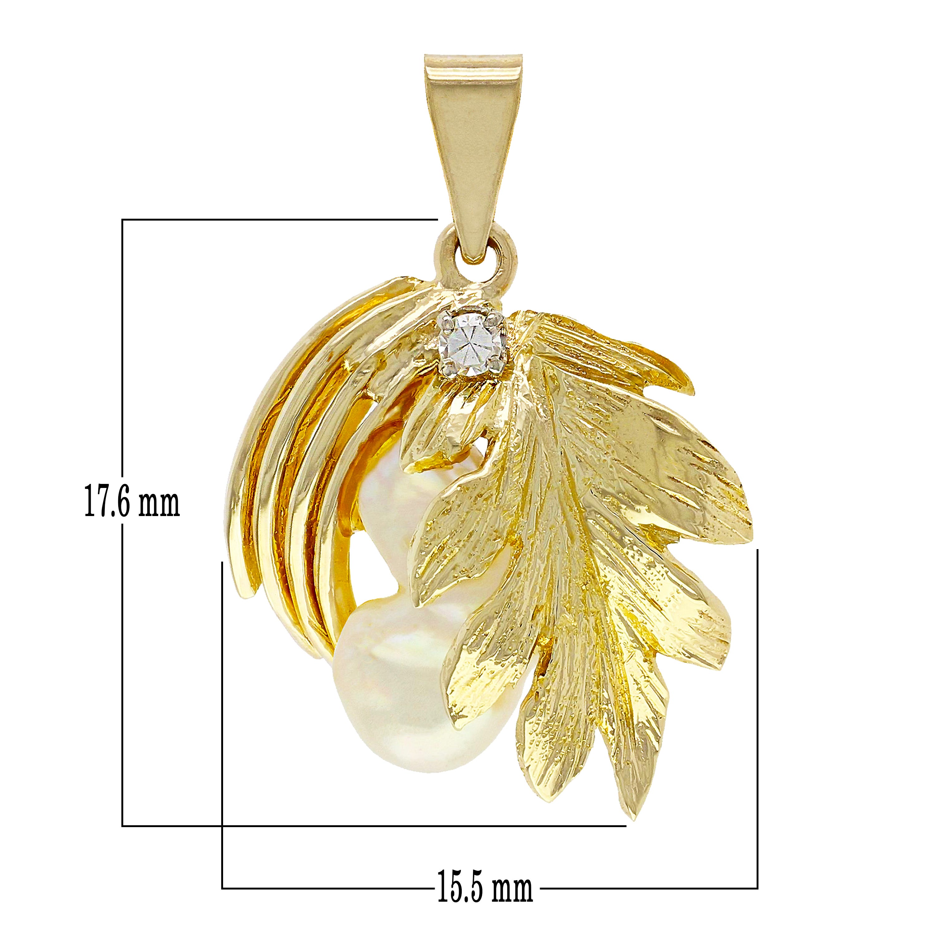 10k Yellow Gold Free-Form Nacre Mother of Pearl & Sparkling Accent Leaf Pendant