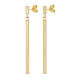 Italian 14k Yellow Gold Tube Vertical Bar Dangle Drop Earrings 1.8" 2mm 1.4grams