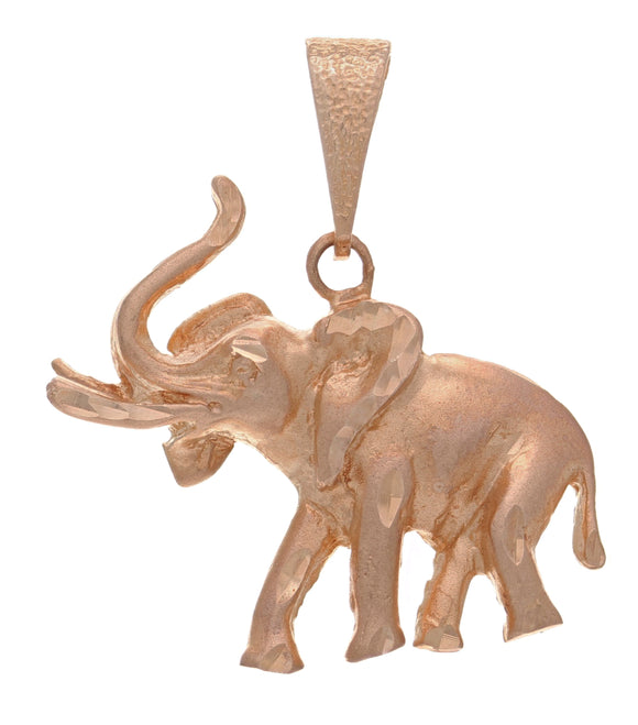 14k Yellow, White or Rose Gold Trumpeting Elephant Artisan-Made Pendant