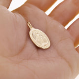 14K Gold Mary Mother of God Miraculous Medal with Words Oval Medal Pendant 2.2g