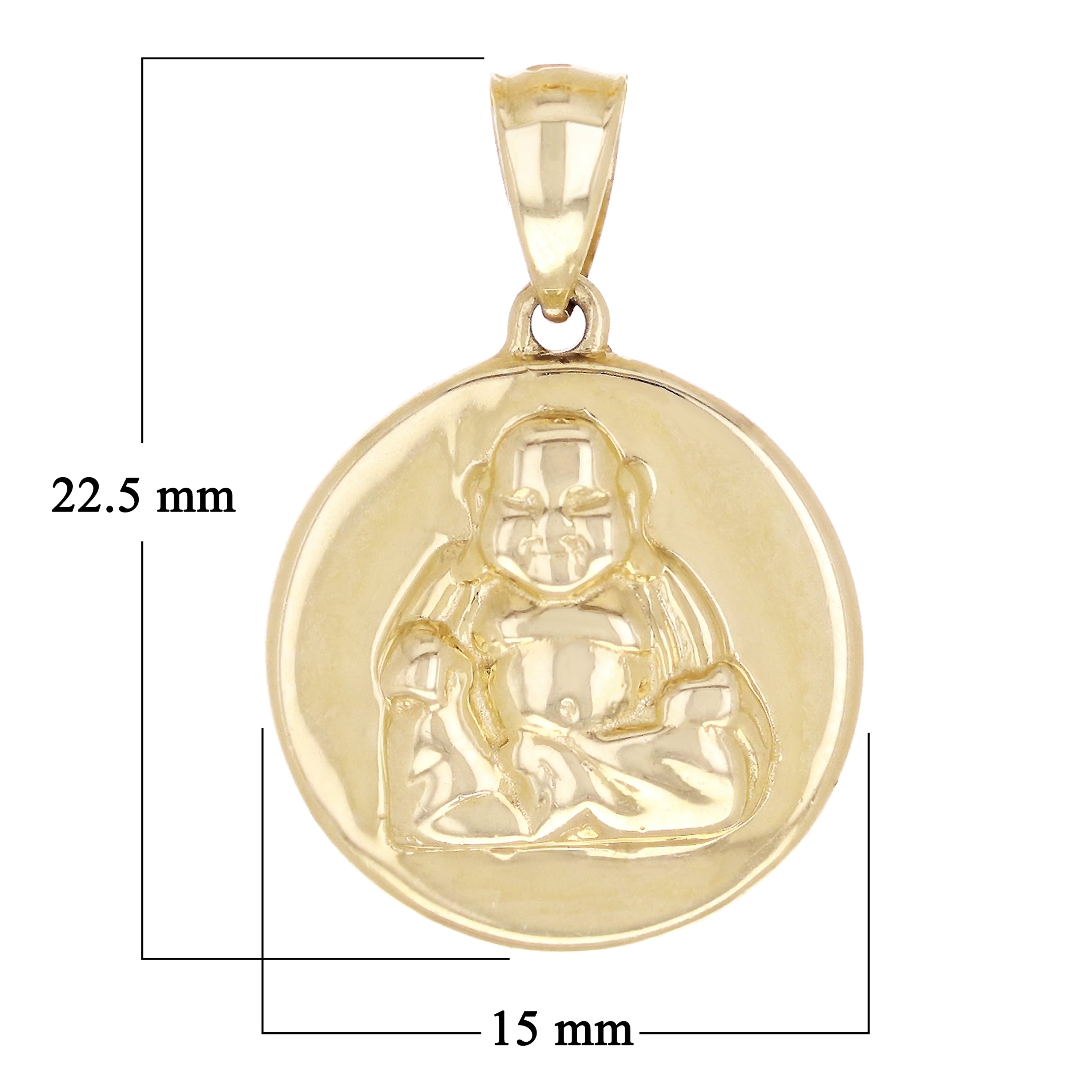 14k Yellow Gold Buddha Medal Charm Pendant 3.5 grams
