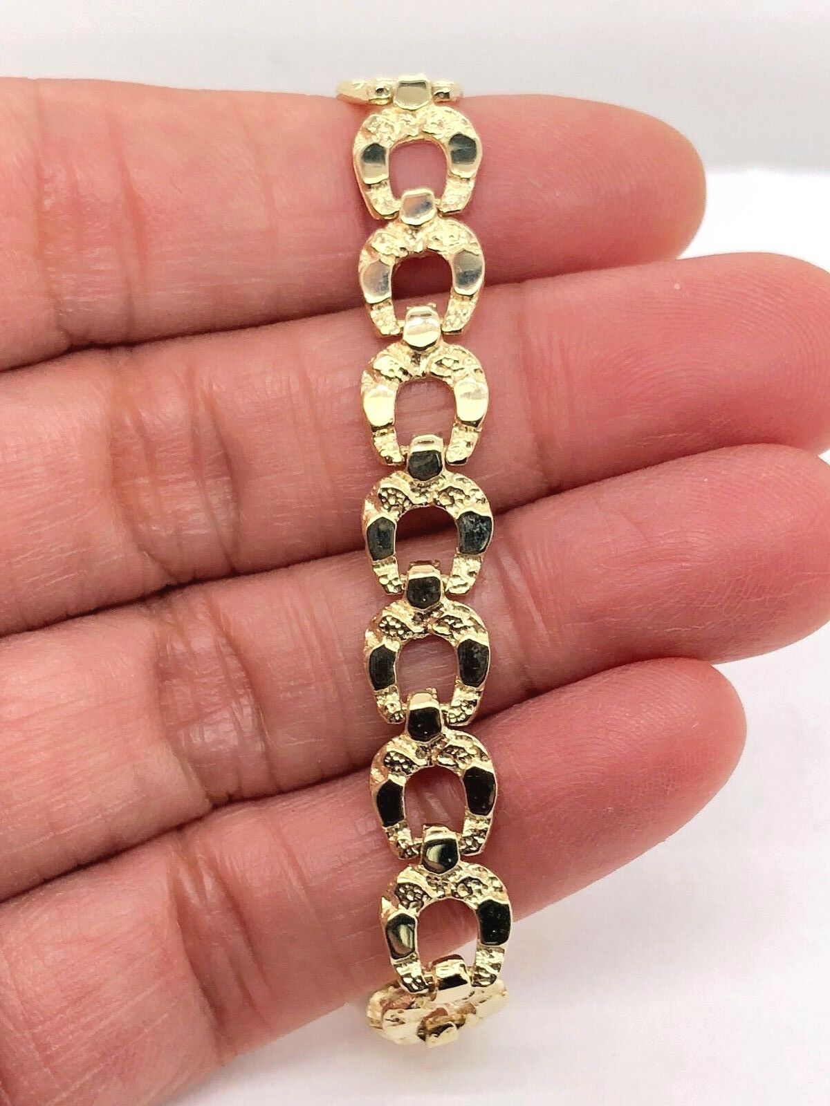 10k Yellow Gold Horse Shoe Nugget Link Bracelet 7" 8mm 10.5 grams