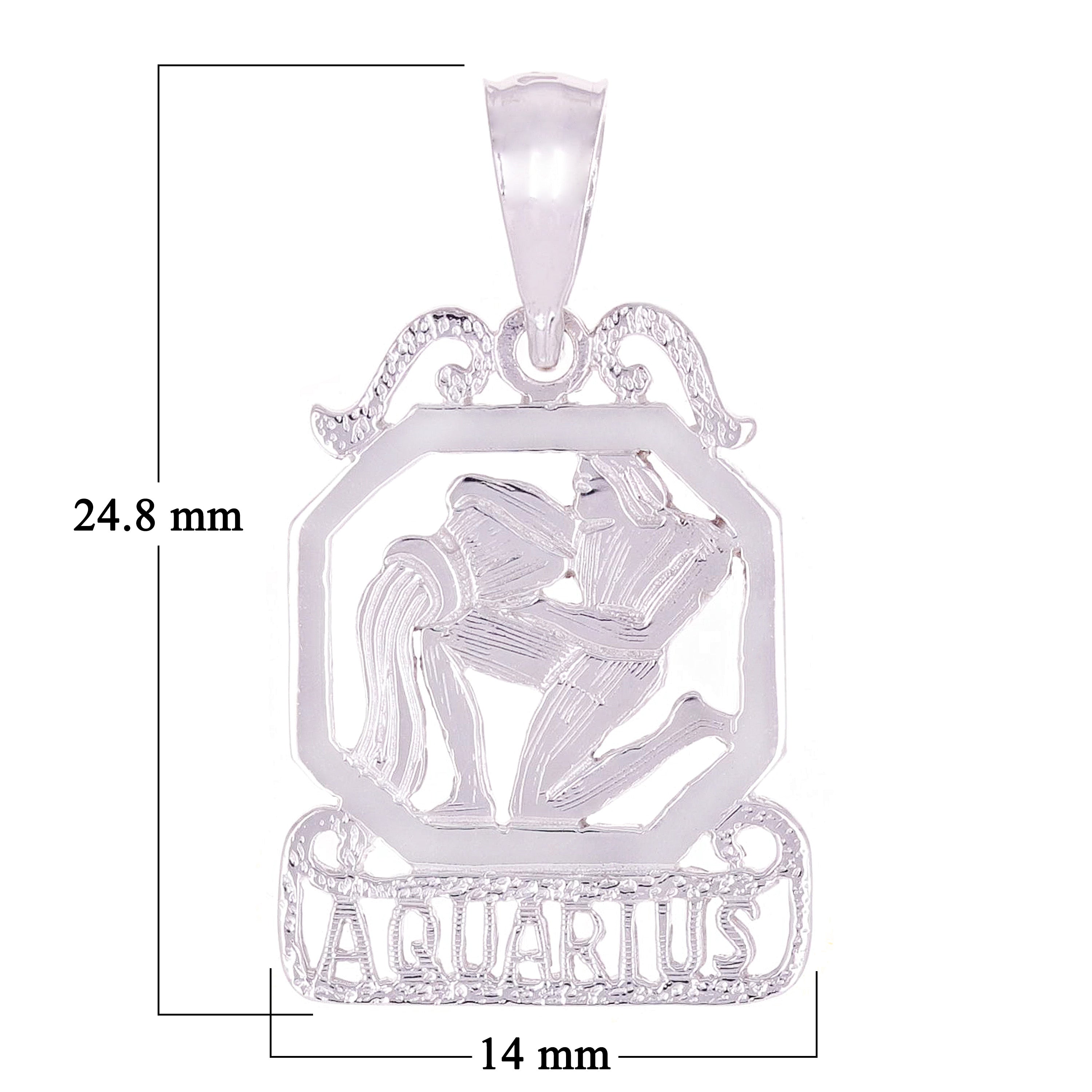 14k White Gold  Diamond Zodiac Sign Aquarius Pendant - Aquarius,White