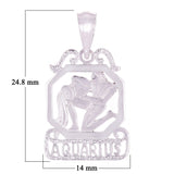 14k White Gold  Diamond Zodiac Sign Aquarius Pendant - Aquarius,White