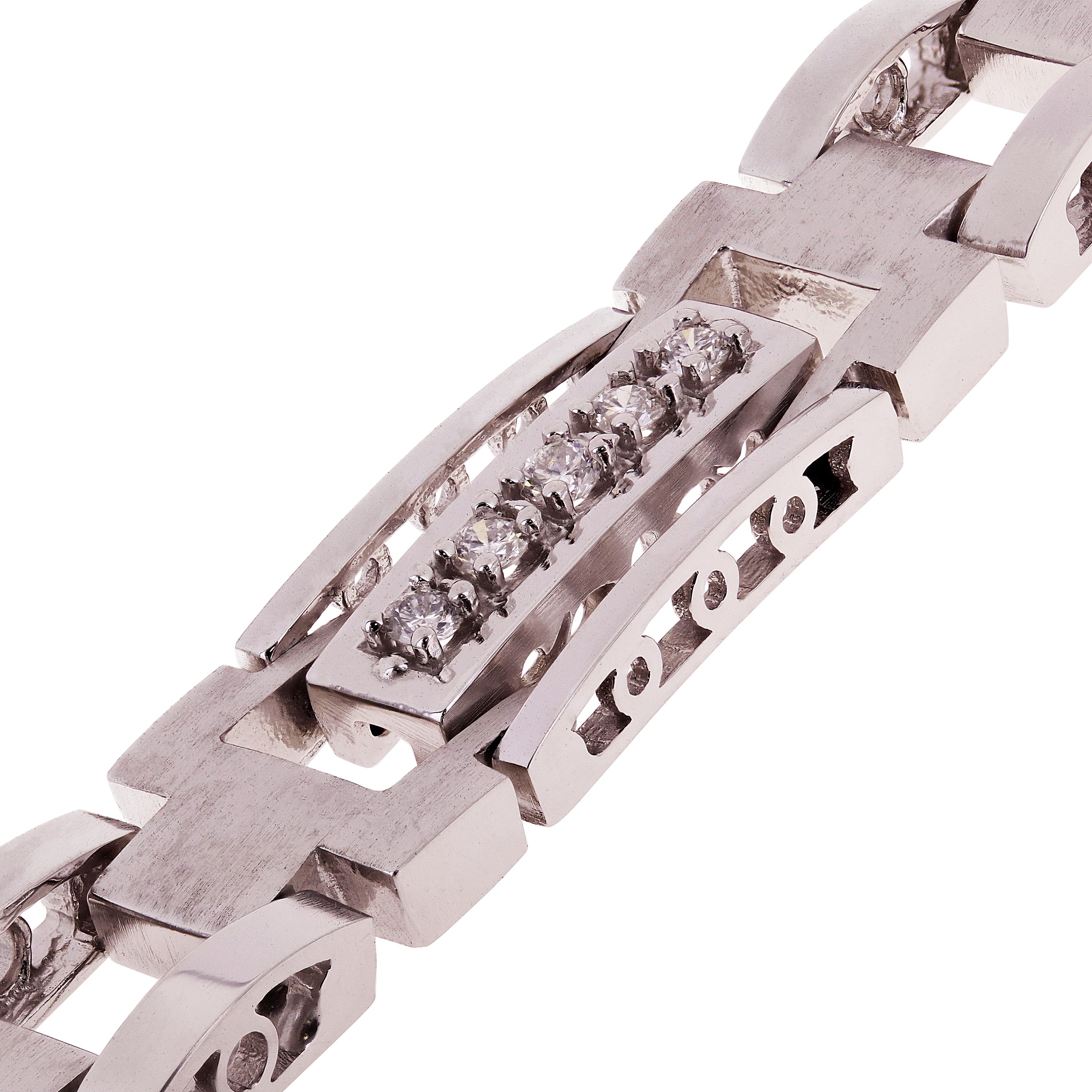 Men's 14k White Gold 1.00ctw Diamond Watch Link Bracelet 8" 10mm 36.7 grams - White  8"  10mm  1ctw  36.7grams