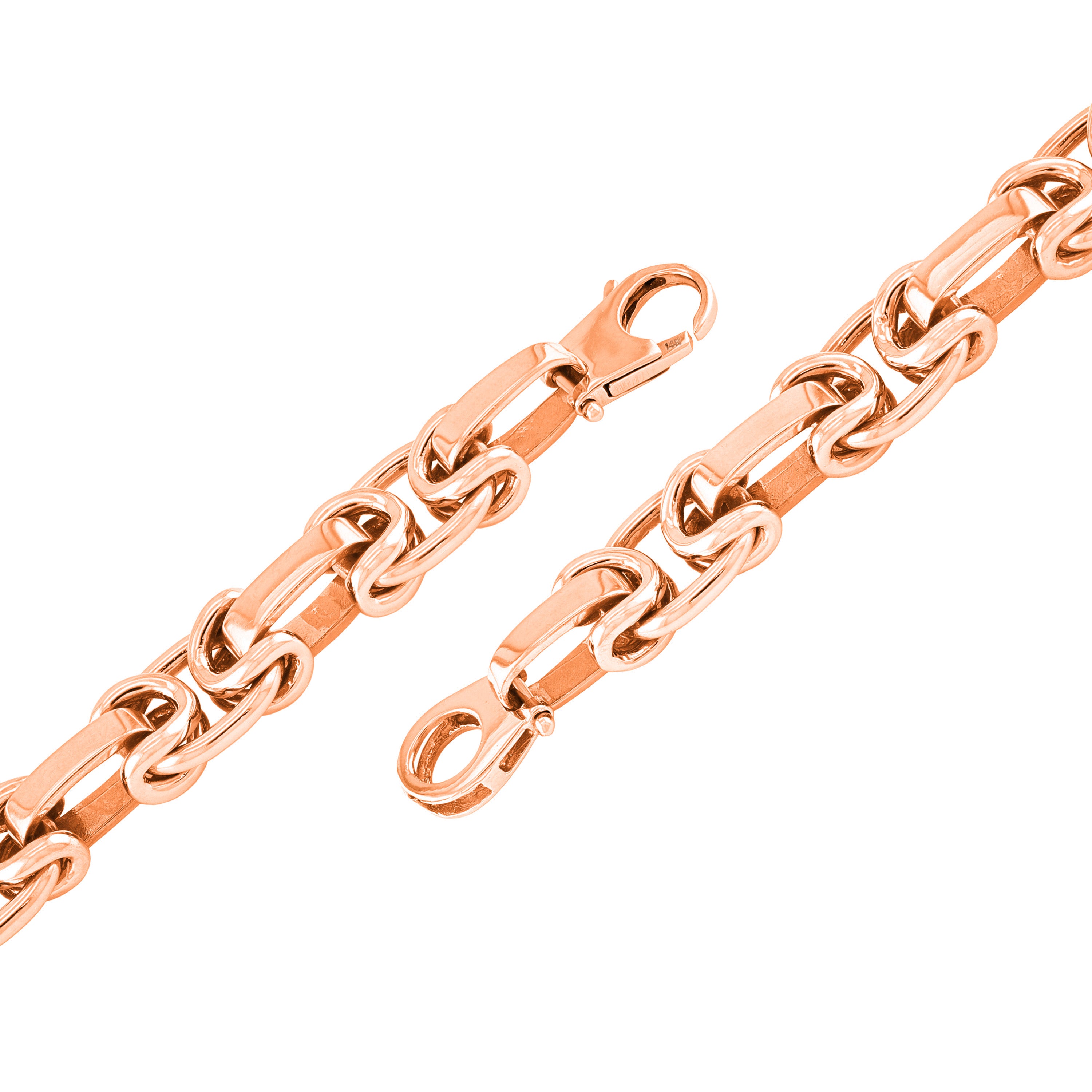 14k Rose Gold Handmade Fashion Link Bracelet 8" 10.5mm - Rose
