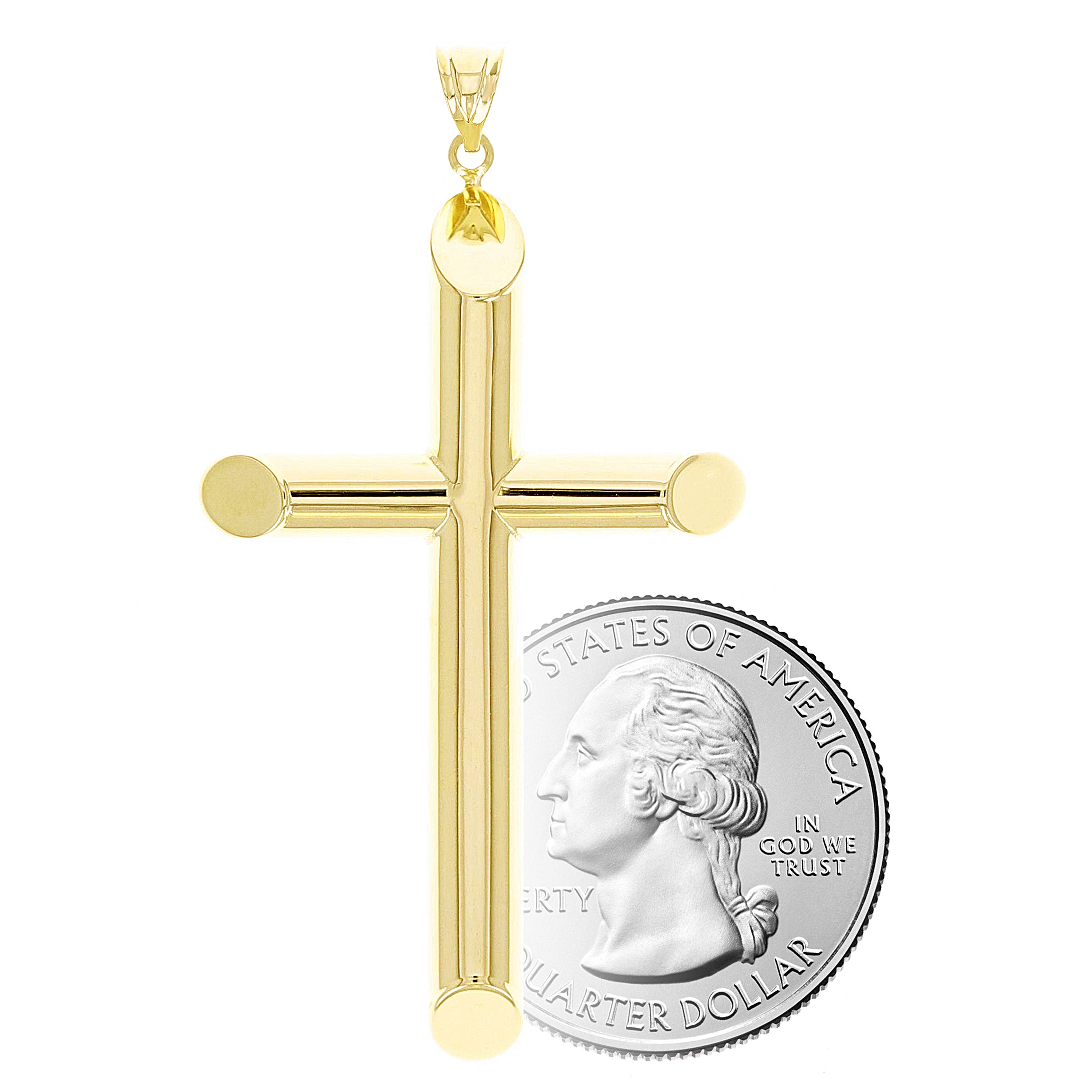 Italian 14k Yellow Gold Hollow High Polished Cross Charm Pendant 2.1" 2.5 grams