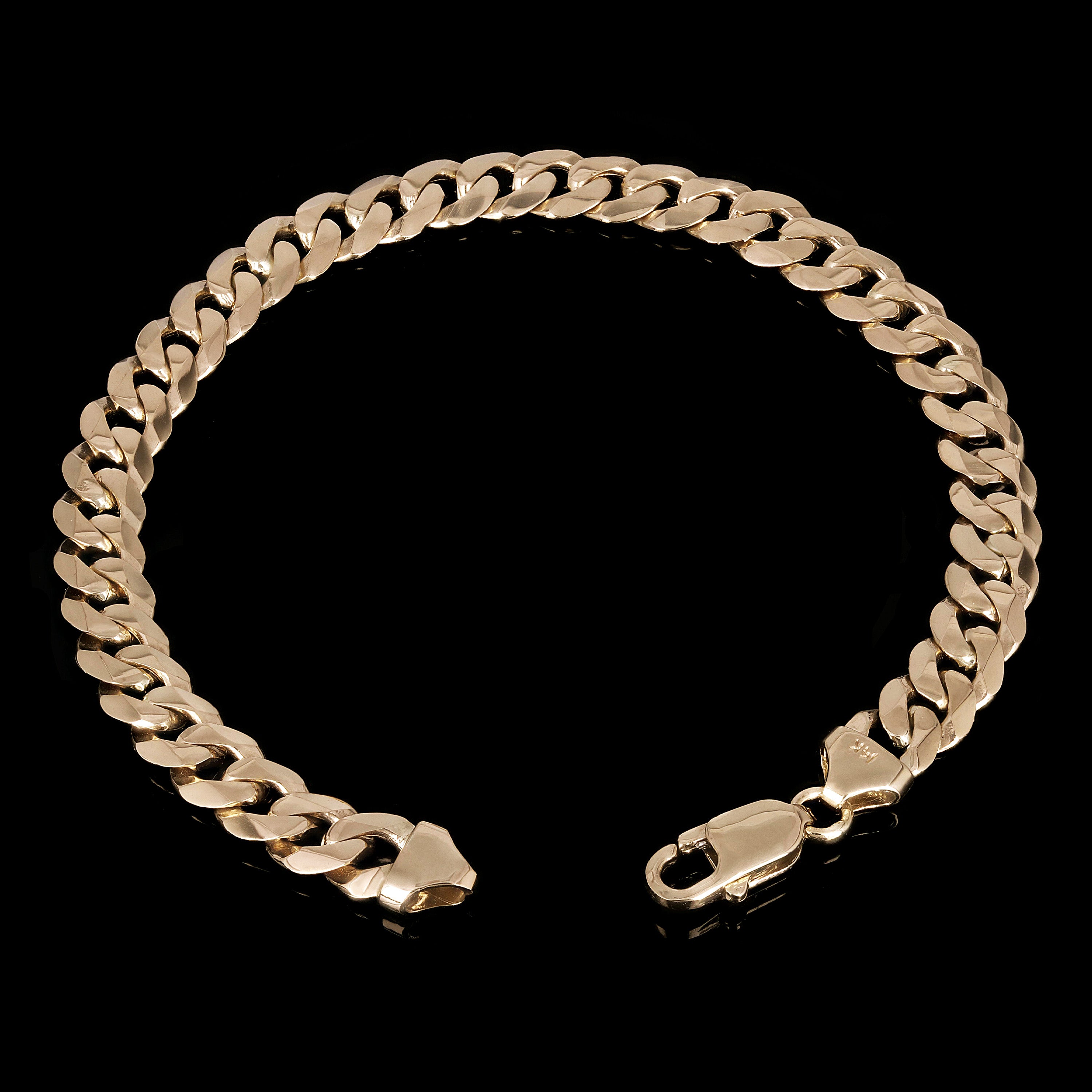 14k Yellow Gold Solid Curb Cuban Link Chain Bracelet 7" 8mm 20.8 grams - 7"