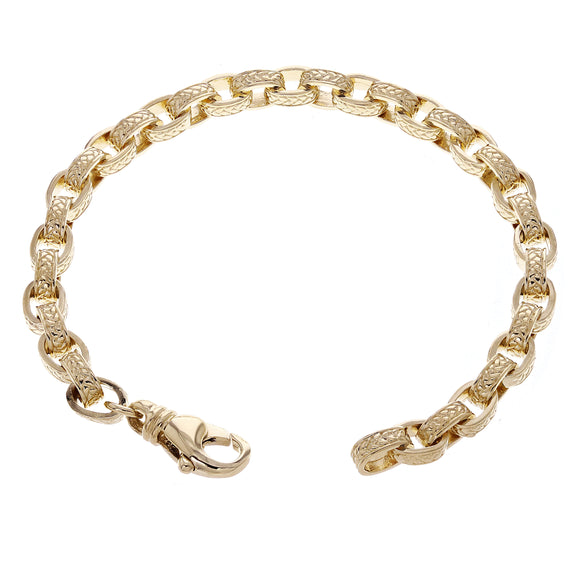 14k Yellow Gold Textured Oval Rolo Link Bracelet 6mm 7