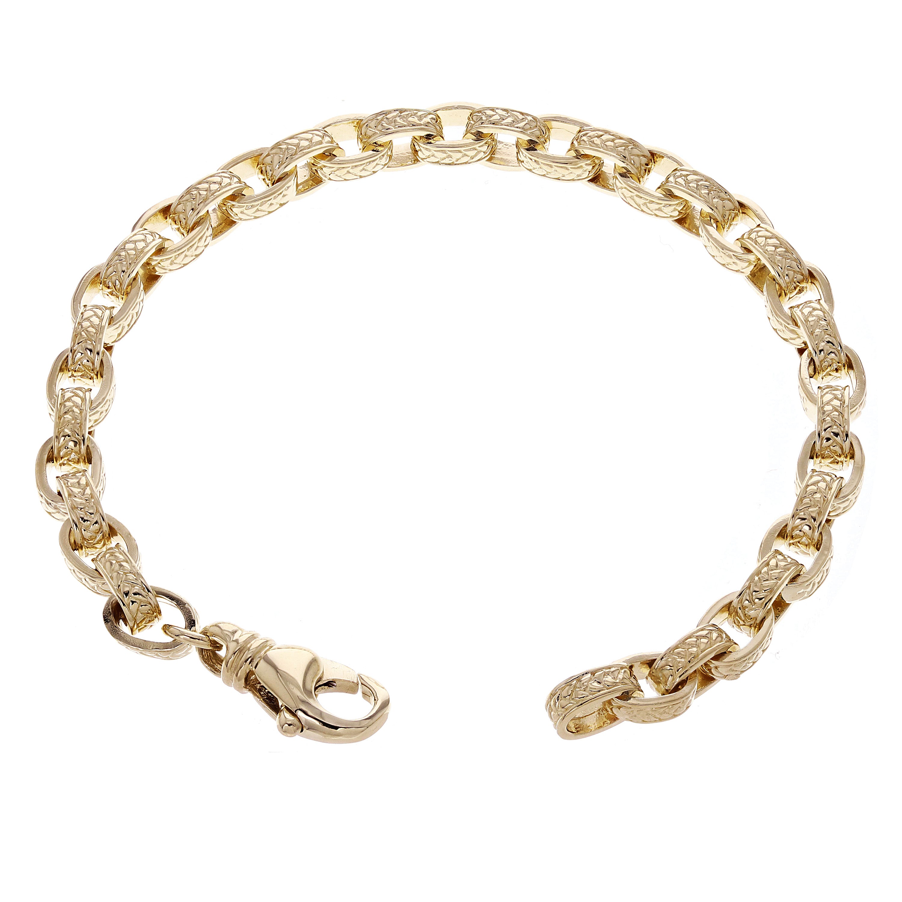10k Yellow Gold Textured Oval Rolo Link Bracelet 6mm 7" 20.7 grams - 7"