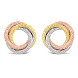 Italian 14k Tri-Color Gold Tube Triple Eternity Circle Love Knot Stud Earrings - Tri-Color Double Circle
