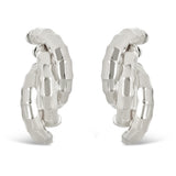 Italian 14k White Gold Bamboo Texture Triple Macaroni Spiral Stud Earrings - White