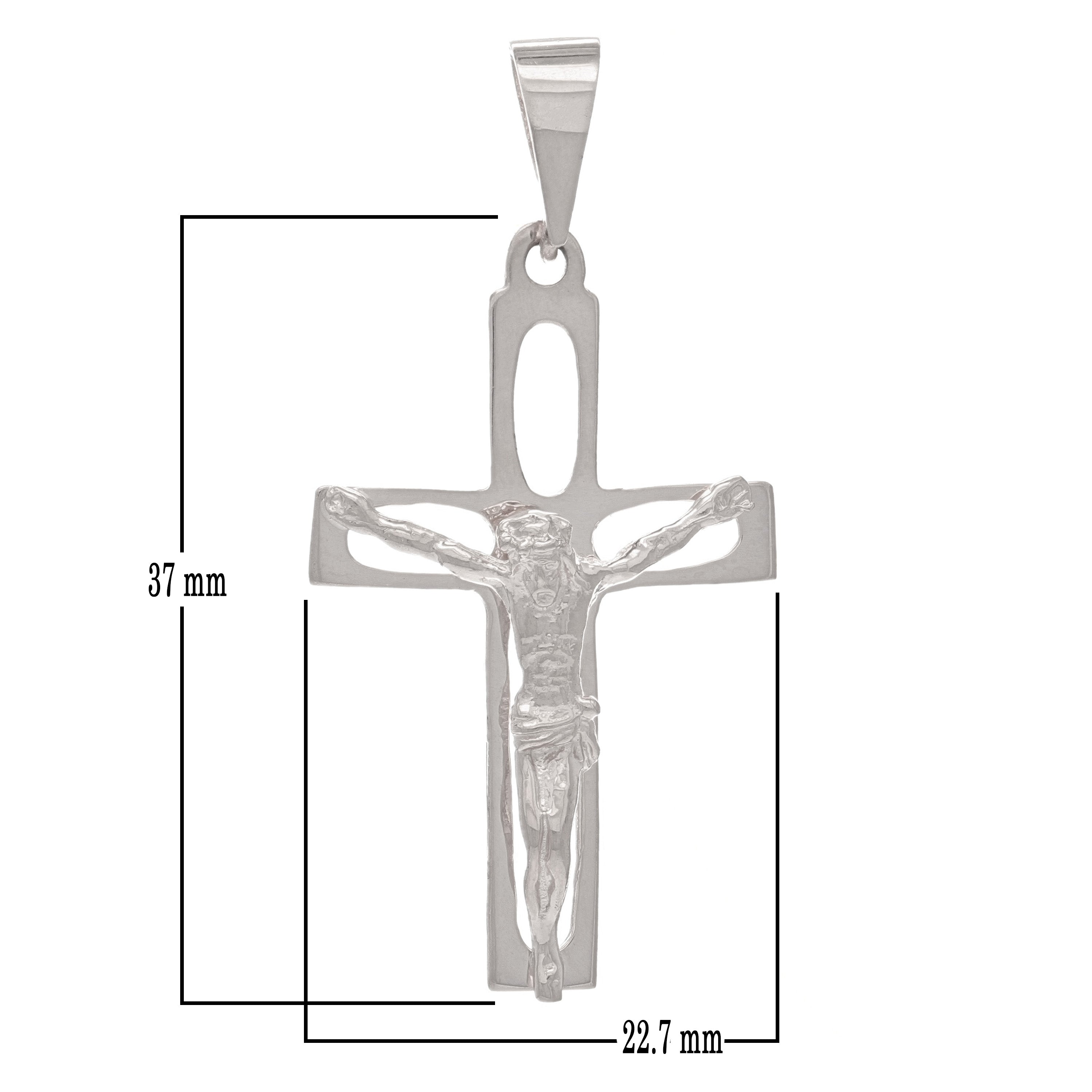 14k White Gold Crucifix Cross Religious Jesus Christ Charm Pendant 1.8" 2.8grams - White