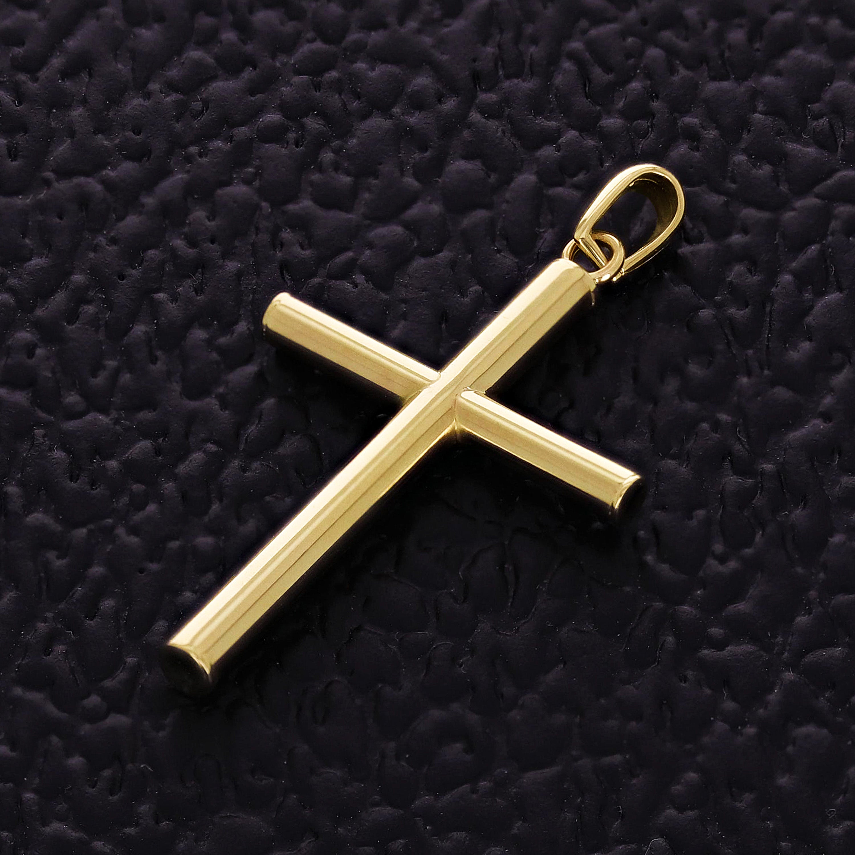 Italian 14k Yellow Gold Hollow High Polish Plain Cross Charm Pendant 1.3" 0.8g
