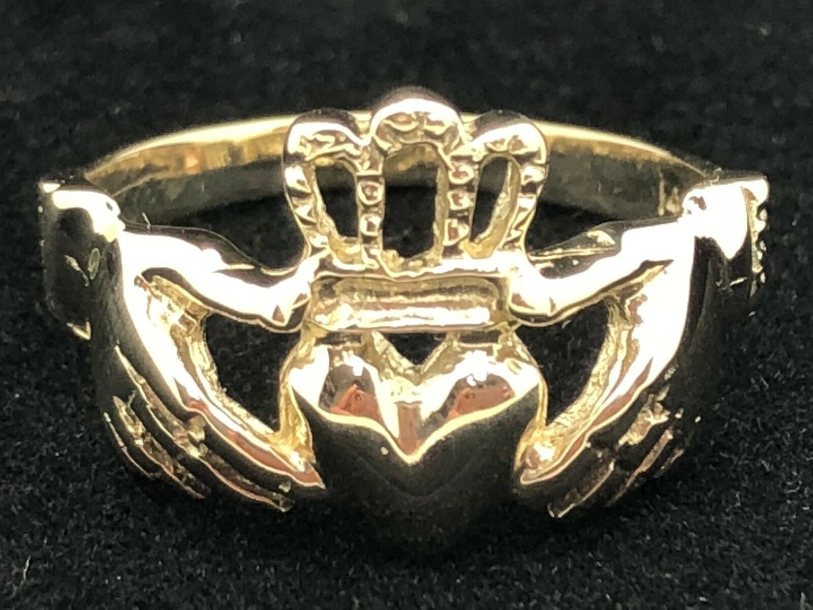 14k Yellow Gold Solid Claddagh Irish Ring Love Friendship Size 7.75