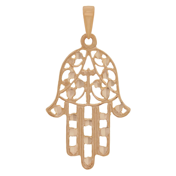 14k Yellow White or Rose Gold Hamsa Hand Of Fatima Evil Eye Pendant