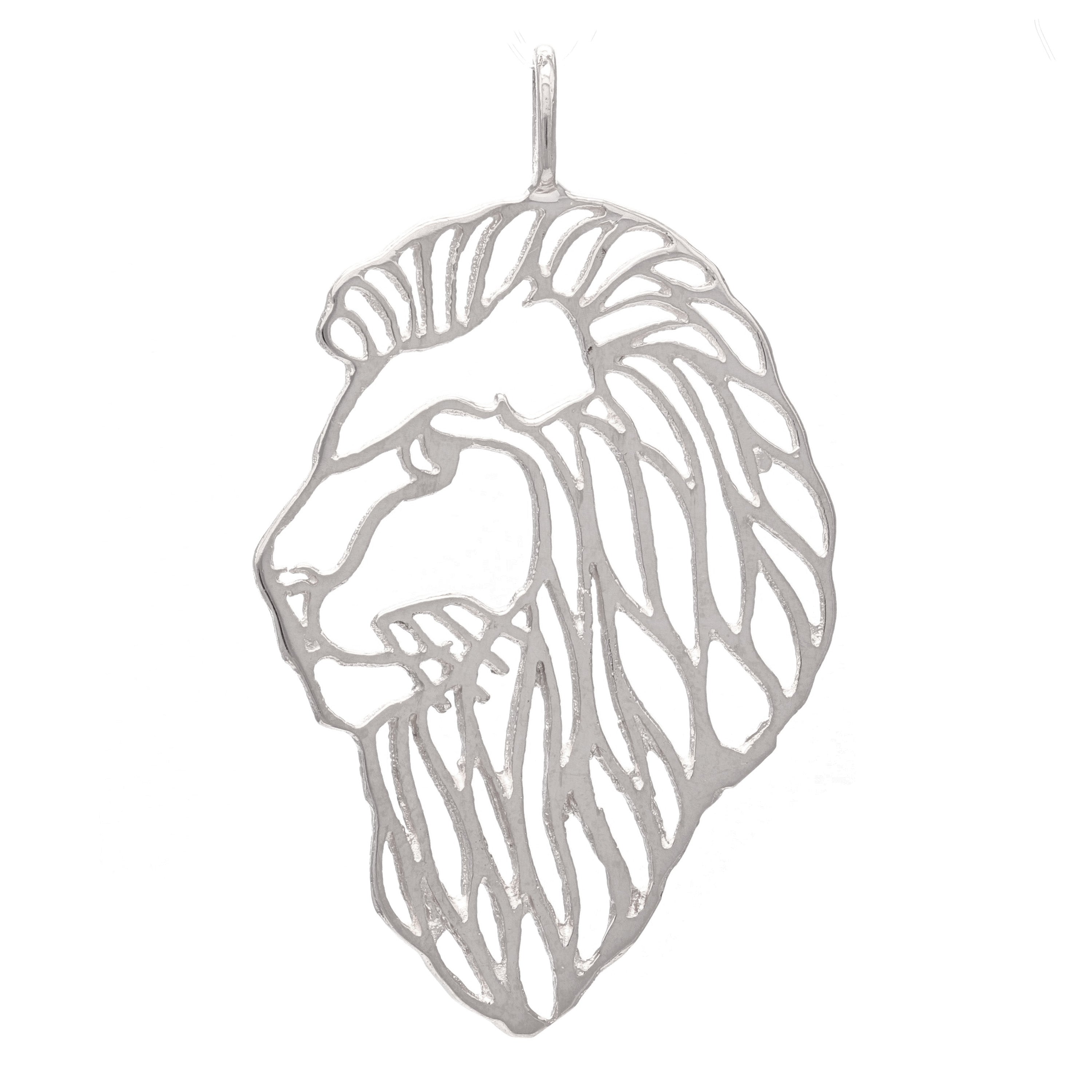 14k White Gold Lion Head Lion Face Charm Pendant 1.65" 3 grams - White