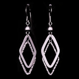 Sterling Silver Double Diamond-Shaped Dangle Earrings 2.2"