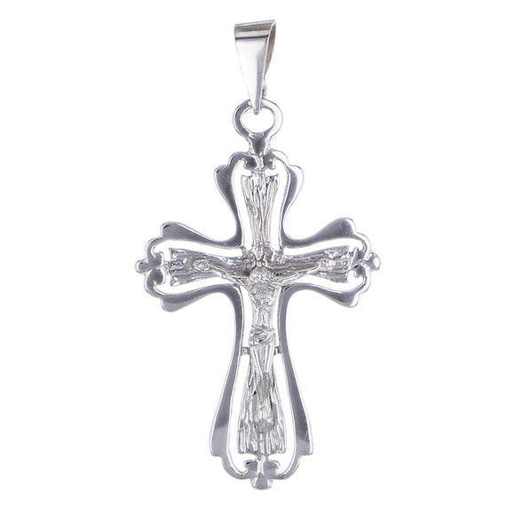 10k White Gold Filigree Cross Crucifix Cross Religious Charm Pendant 2.1