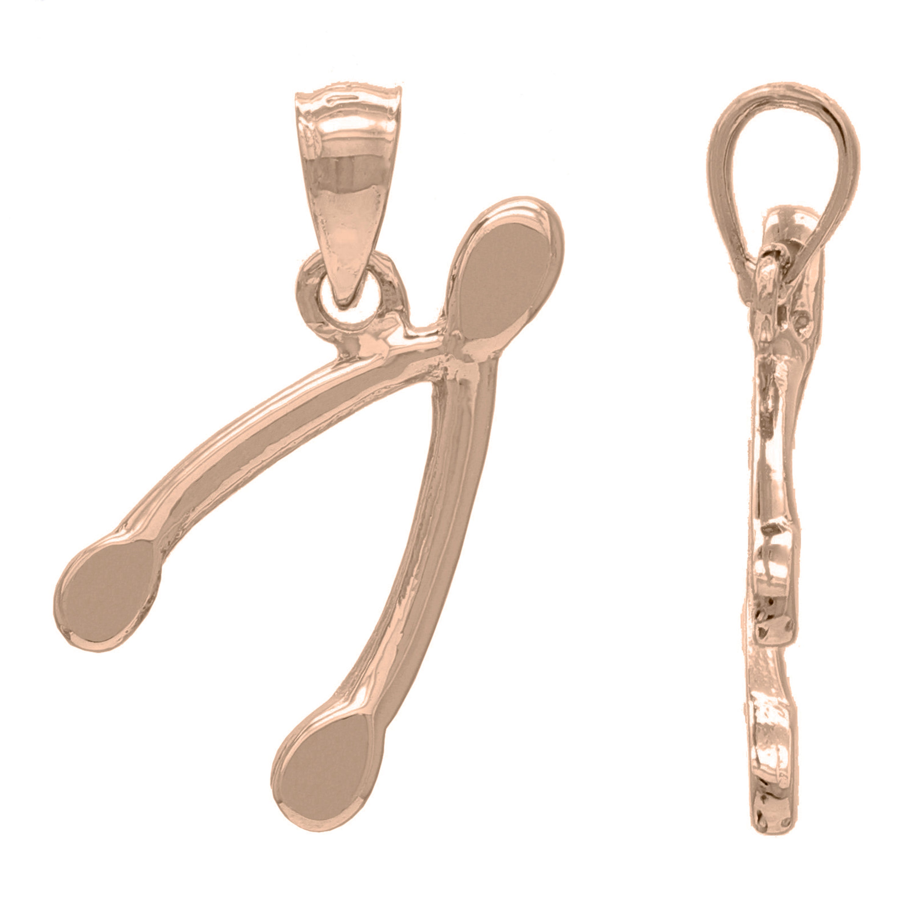 14k Rose Gold Wishbone Good Luck Charm Pendant - Rose