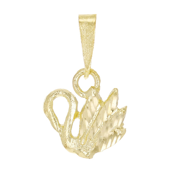 10k Yellow Gold Solid Diamond Cut Bird Swan Charm Pendant Good Health 1.3 grams