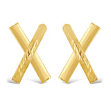 Italian 14k Yellow Gold Diamond Cut Medium X-Shape Hugs Love Bar Stud Earrings - Medium