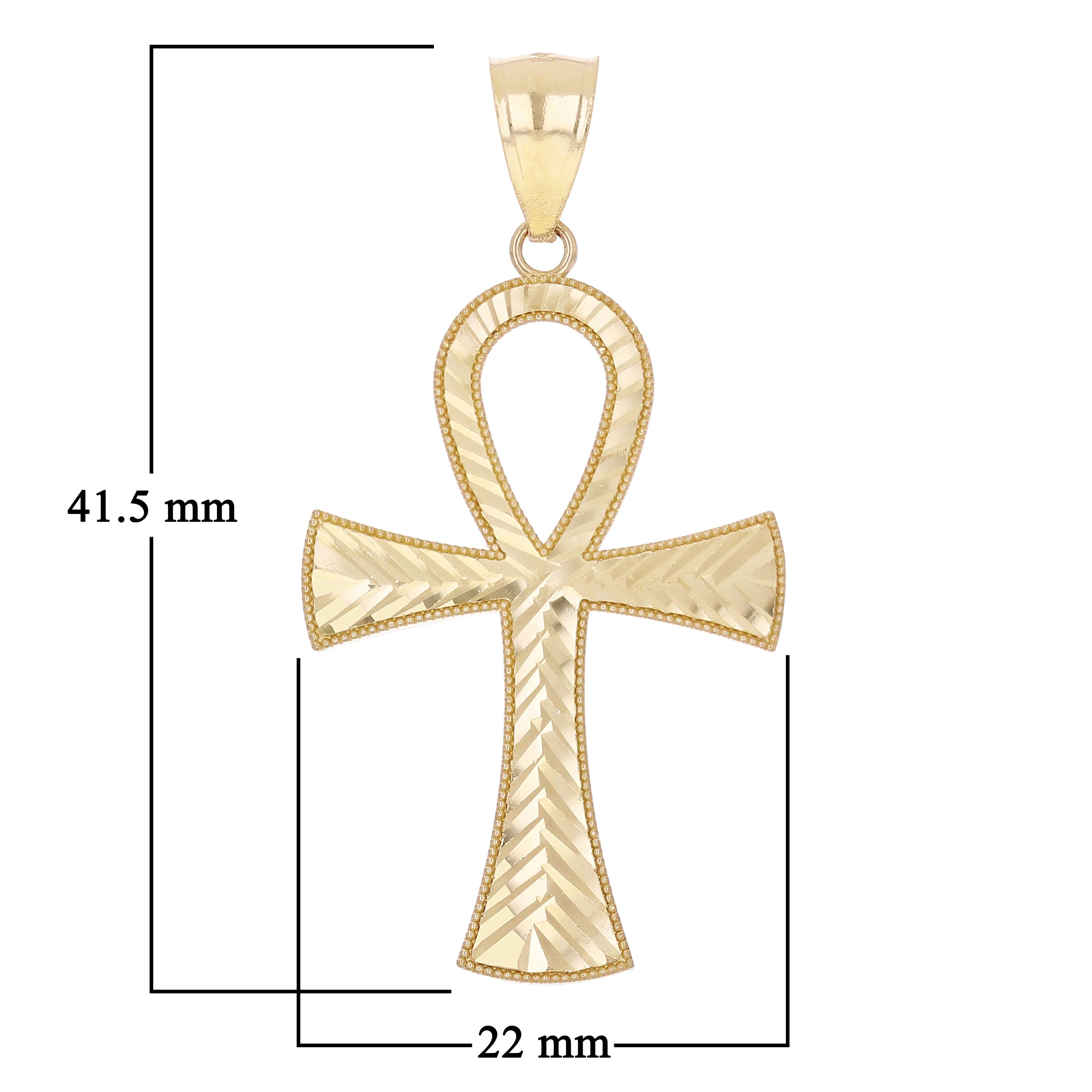 14k Yellow Gold Diamond-Cut Egyptian Ankh Cross Pendant 1.6" 2.7 grams
