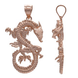 14k Rose Gold Solid Detailed 3D Good Luck Dragon Pendant - Rose