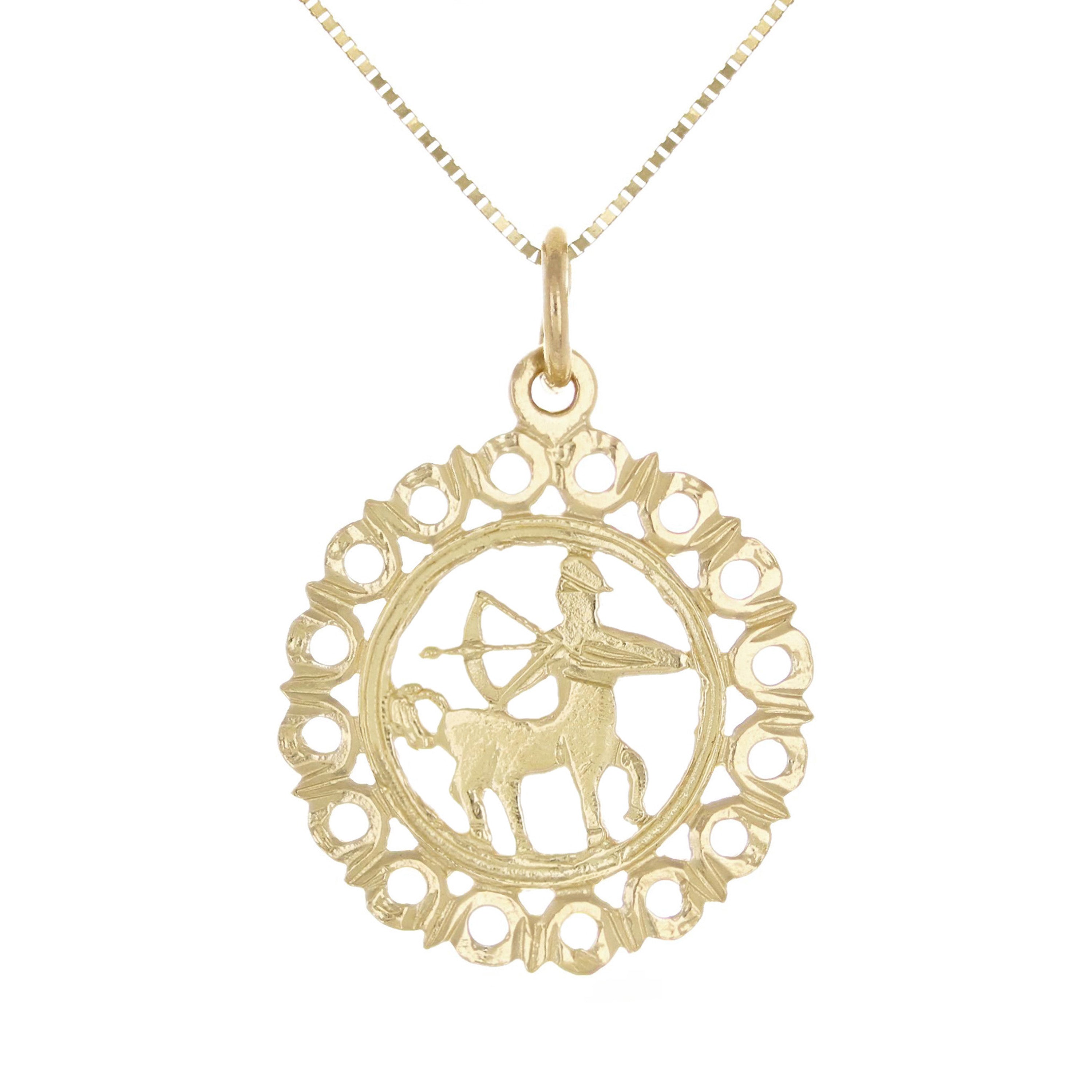 14k Yellow Gold Zodiac Sign Sagittarius Pendant Necklace 18" - Sagittarius,Yellow