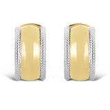 Italian 14k Yellow & White Gold Rope Shiny Small Huggie C-Shaped Hoop Earrings