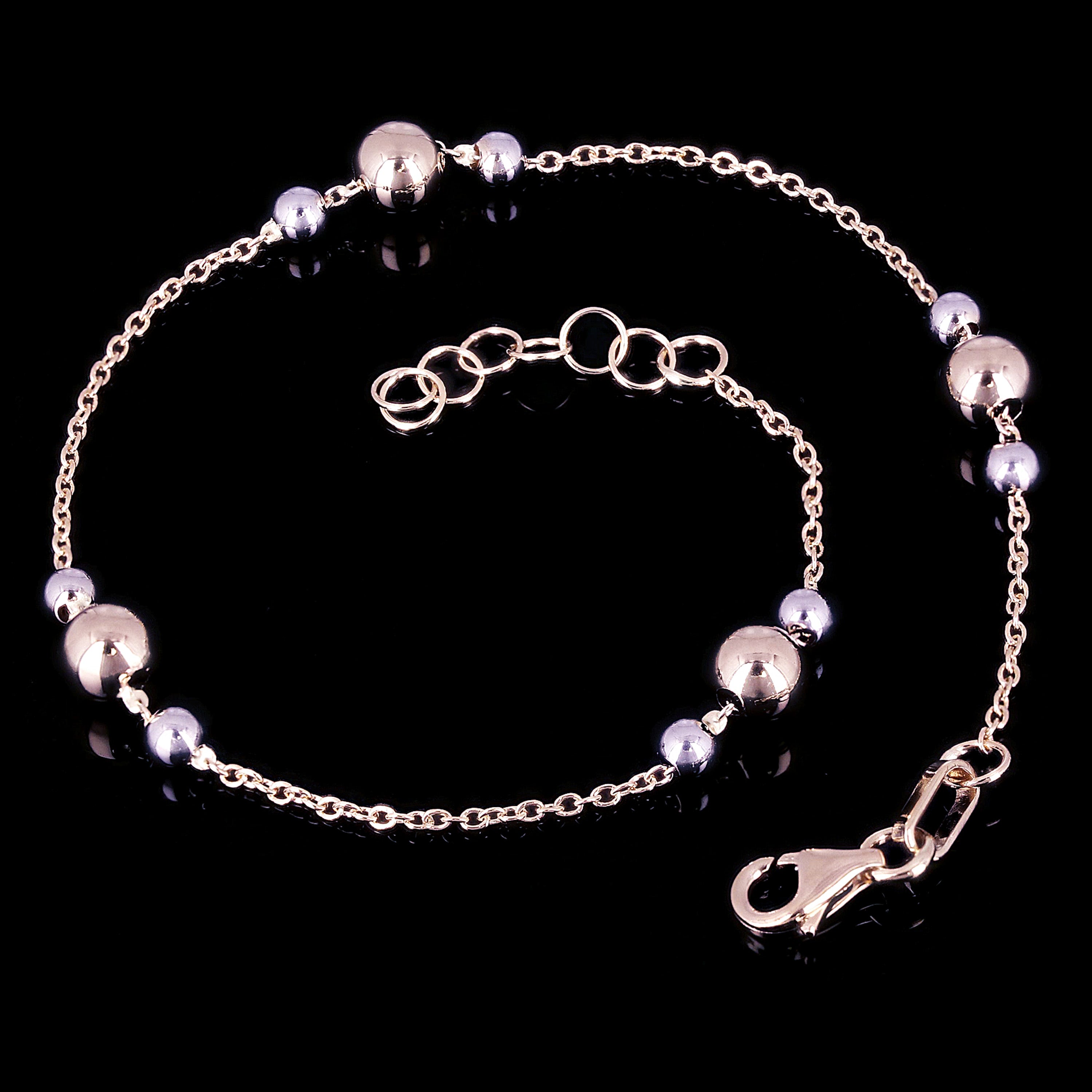 Italian 14k Yellow & White Gold Ball Bead Station Bracelet 8.5" 5m &3mm 1.8grams