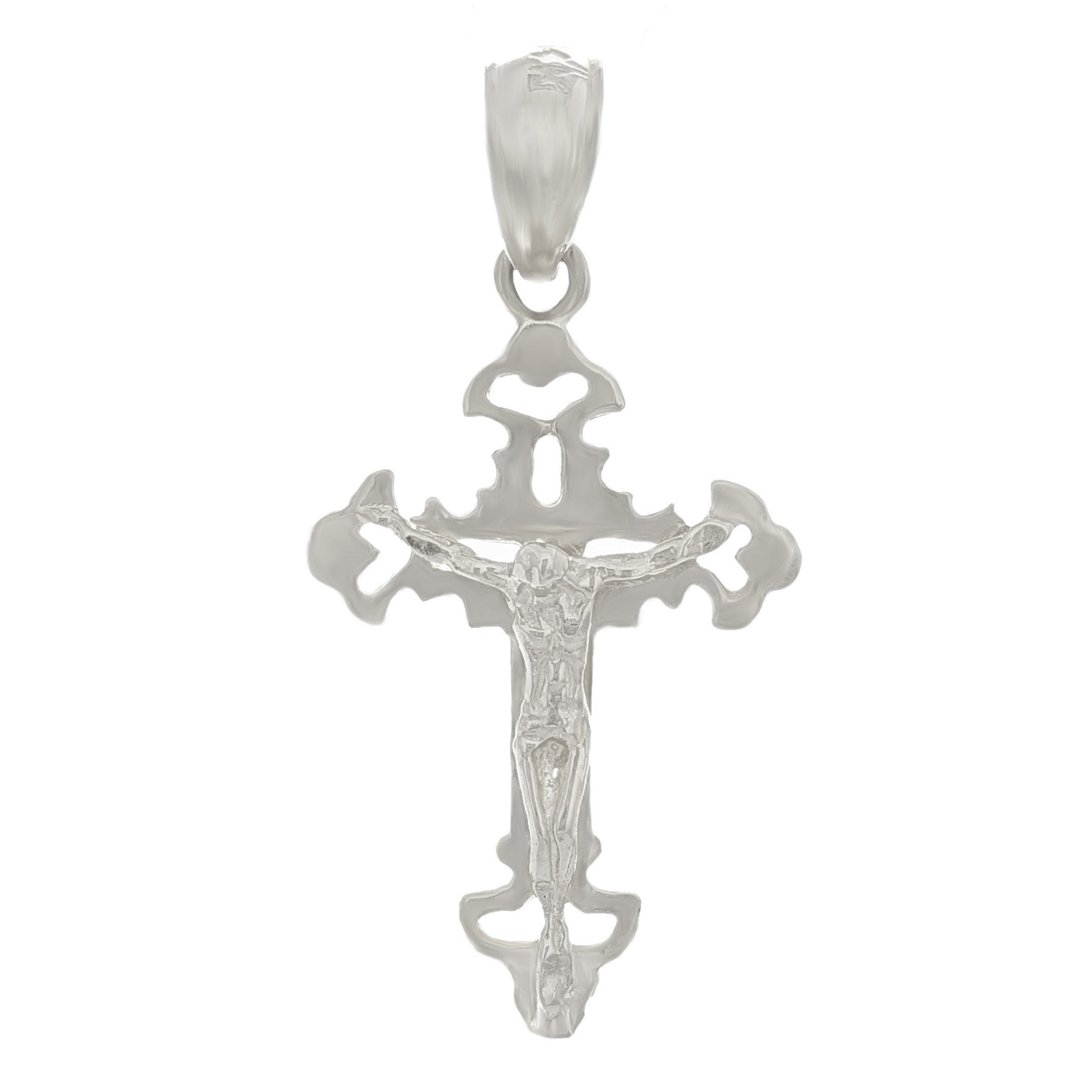 14k White Gold Solid Jesus Christ Crucifix Cross Religious Charm Pendant 1.2g - White