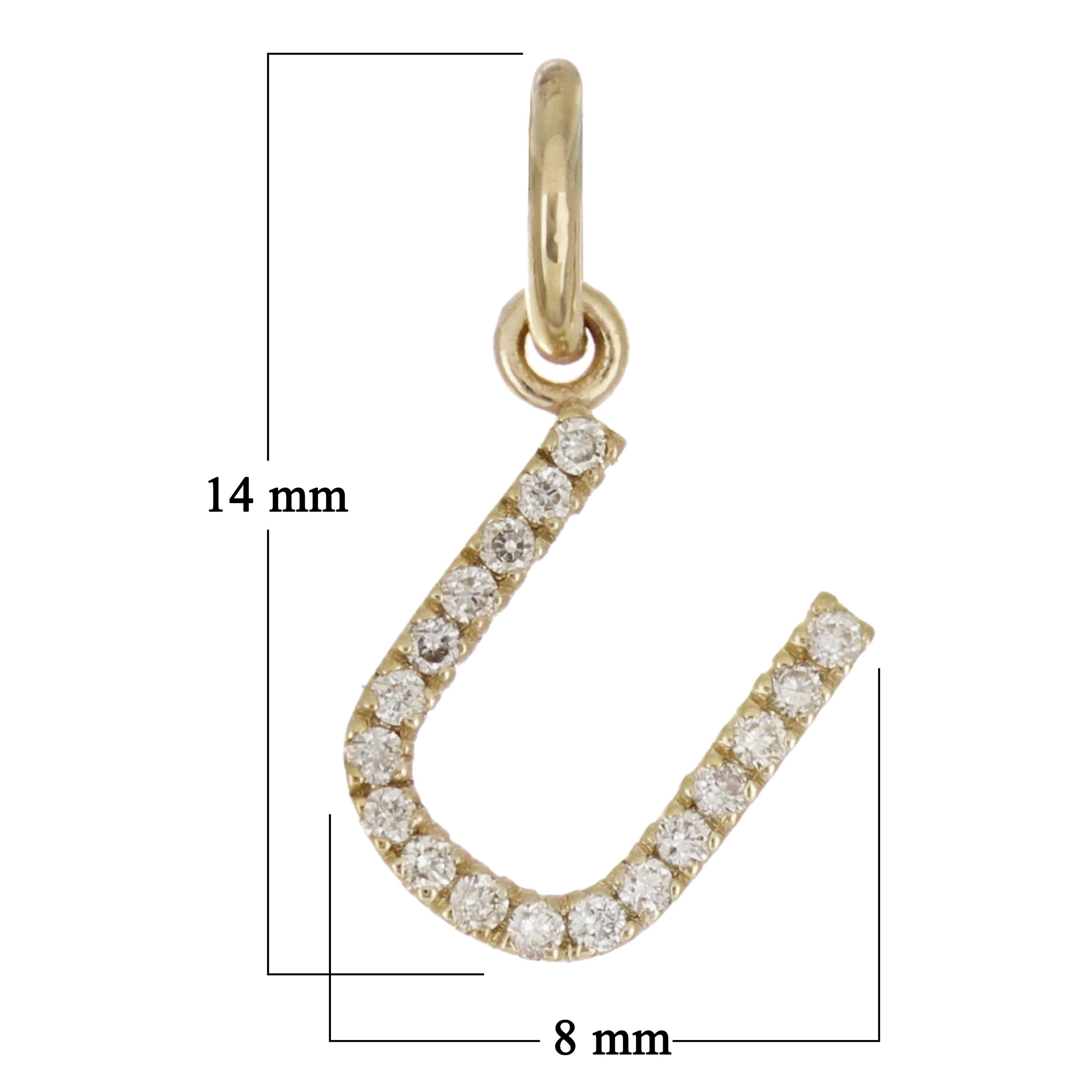 14k Yellow Gold Diamond Initial Letter U Charm Pendant - Letter U,Yellow