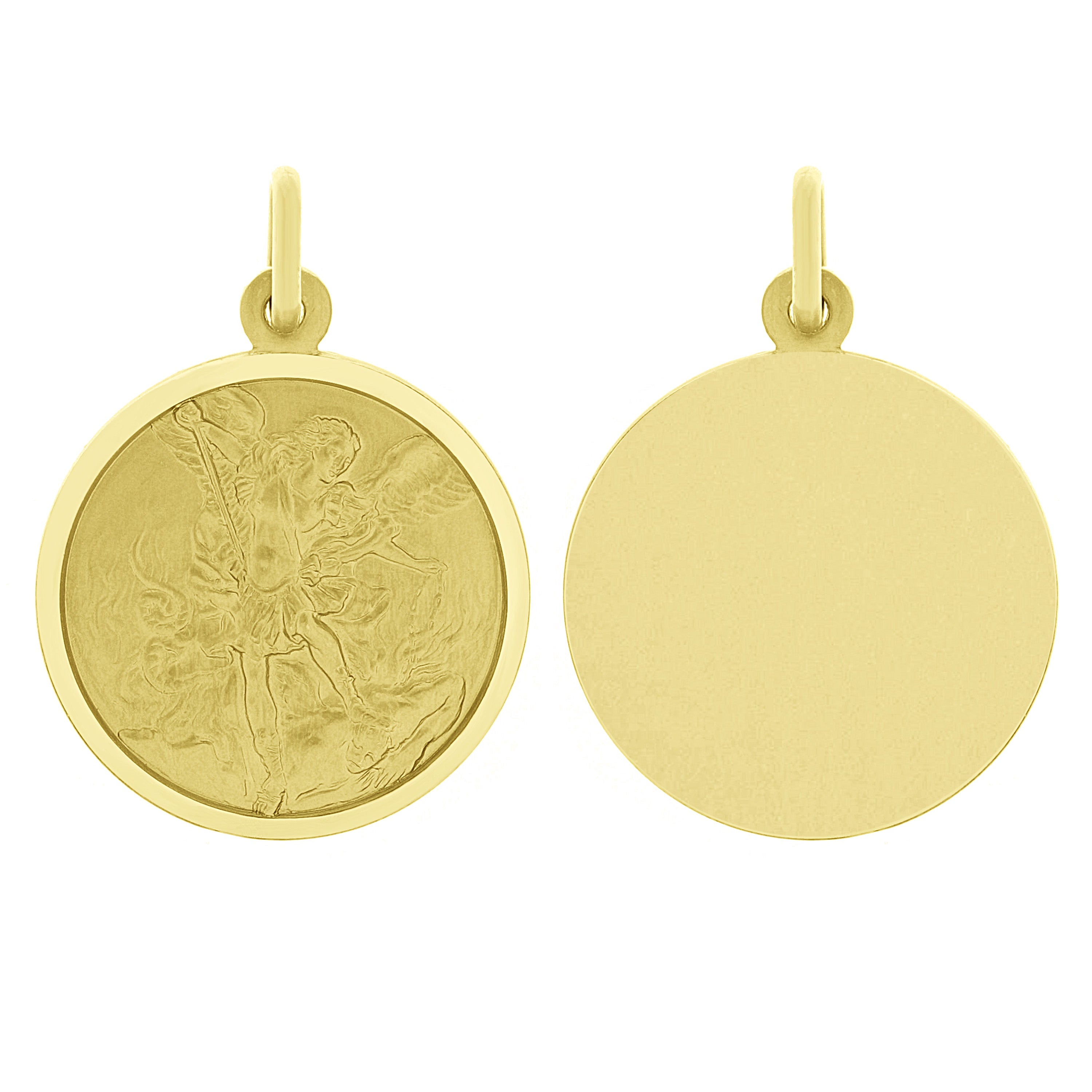Italian 14k Yellow Gold Round Saint Michael Medal Charm Pendant 1.2" 5.2 grams