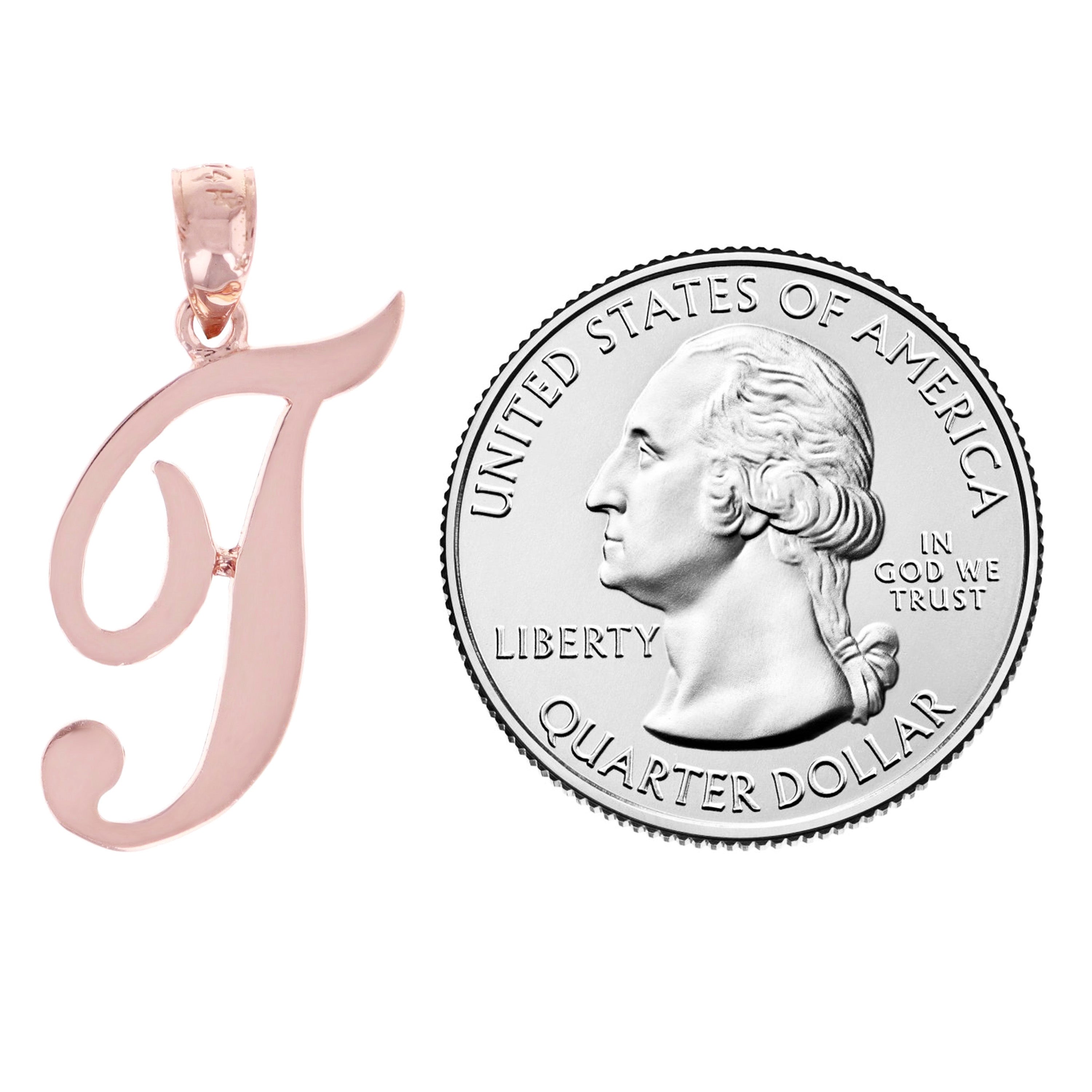 14k Rose Gold Initial Letter T Alphabet Charm Pendant - Letter T,Rose