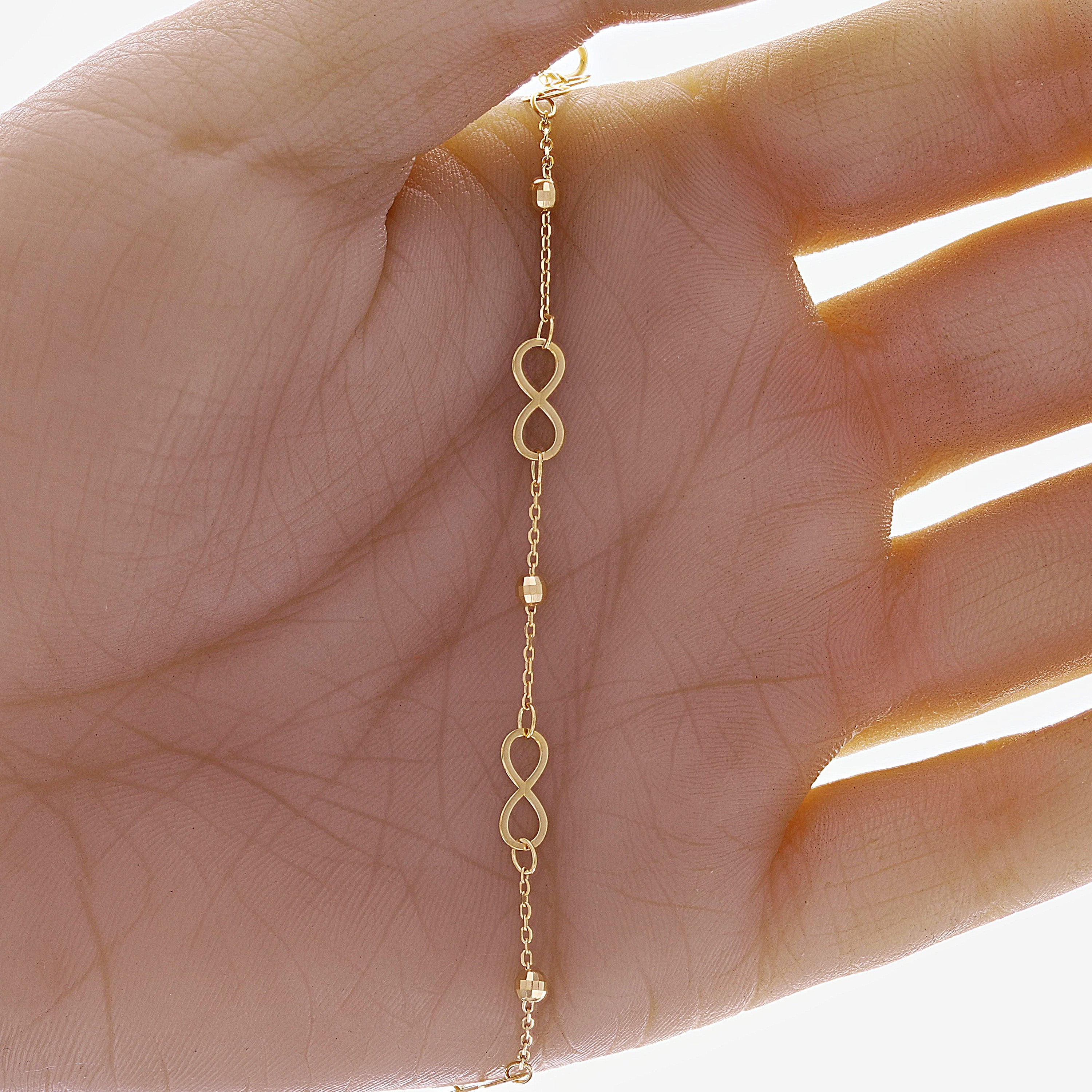 Italian 14k Yellow Gold Ball Bead Infinity Link Anchor Bracelet 6.25" 4.5 grams