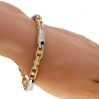 14k Yellow & White Gold Handmade Fashion Greek Style Link Bracelet 8" 7mm 31.7g