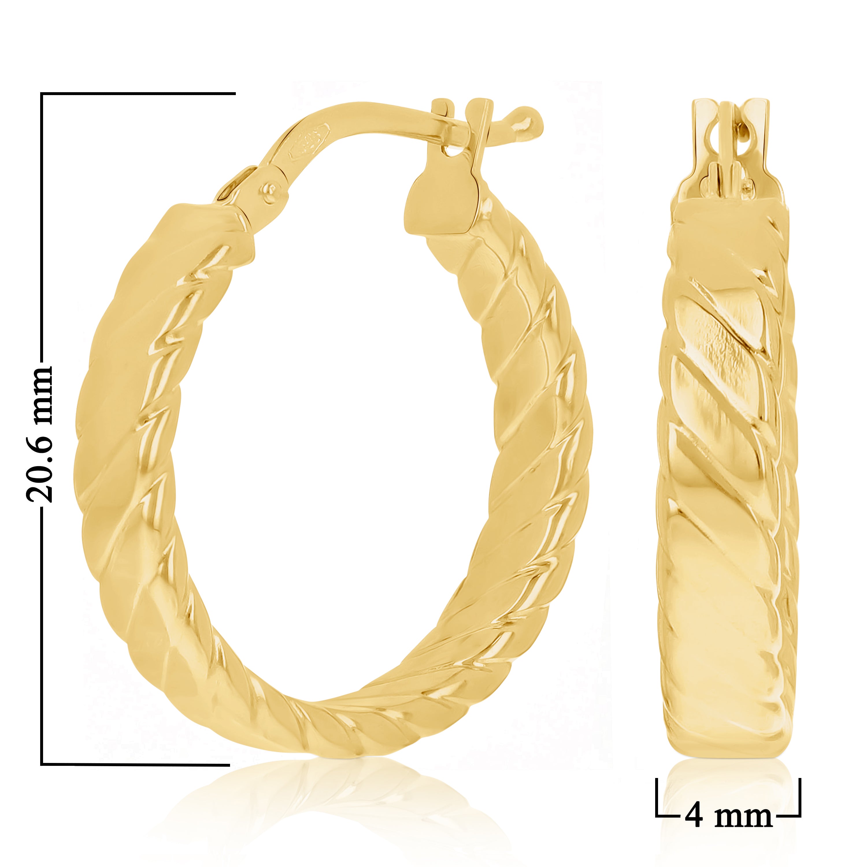 Italian 14k Yellow Gold Hollow Flat Rope Hoop Earrings 20.6mmx4mm 2.1 grams