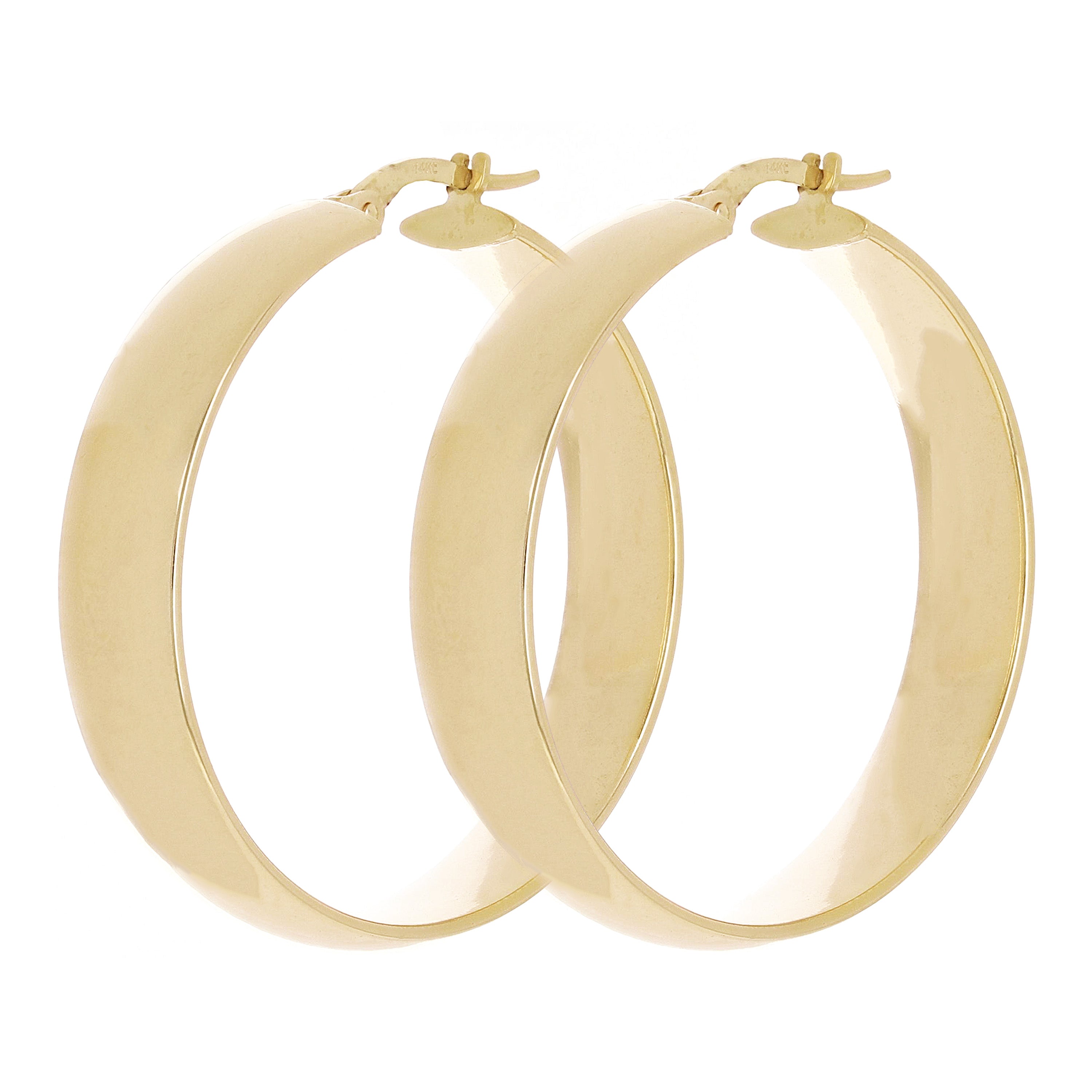 Italian 14k Yellow Gold Shiny Round Hollow Hoop Earrings 1.4" 7mm 4.3 grams
