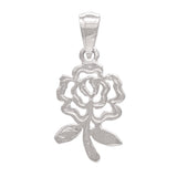14k White Gold Solid Diamond Cut Rose Flower Charm Pendant 1.1 grams - White