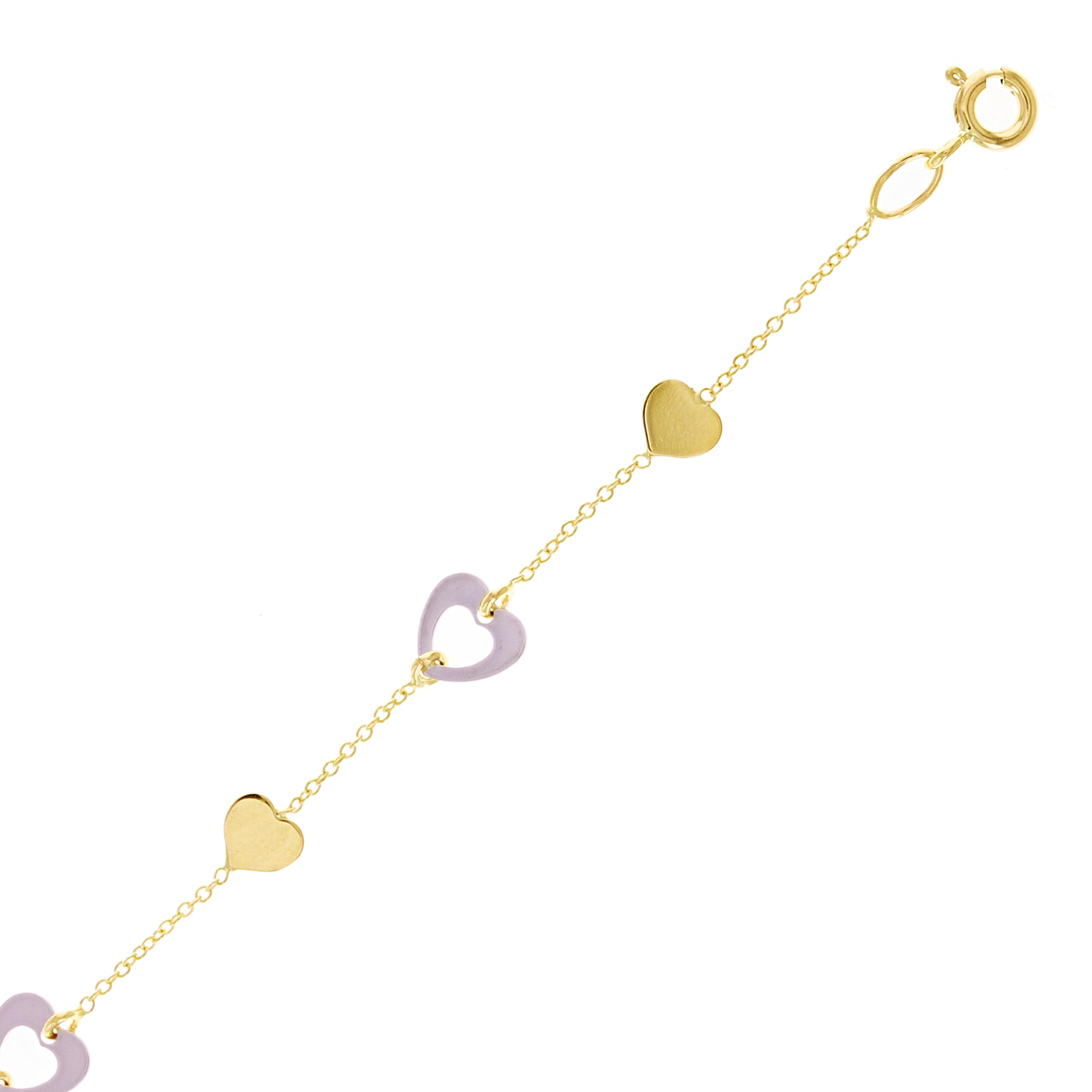 Italian 14k Two-Tone Gold Heart Charm Bracelet 7" 1.9 grams